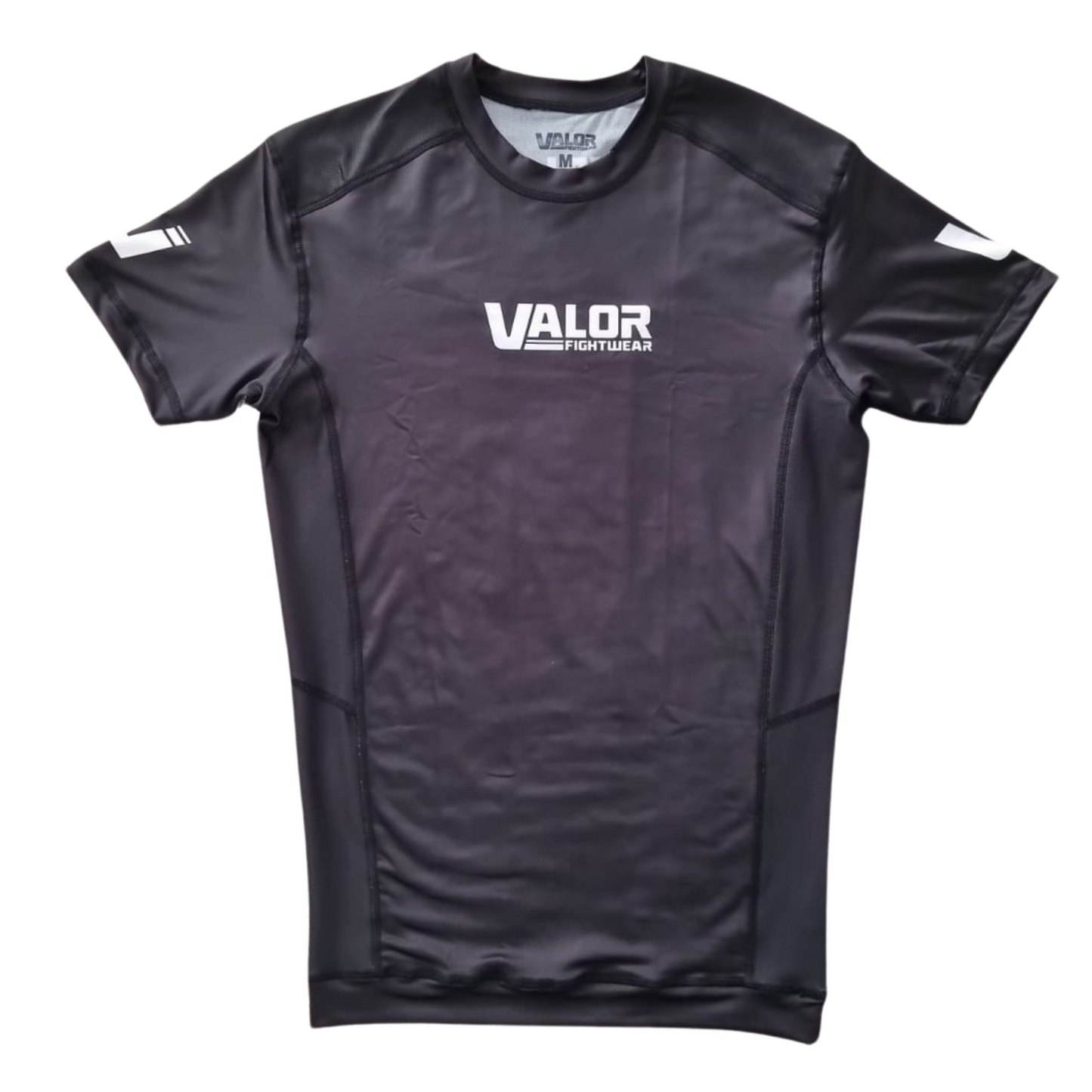 VALOR MESH SHORT SLEEVE RASH GUARD WHITE ON BLACK Valor Fightwear