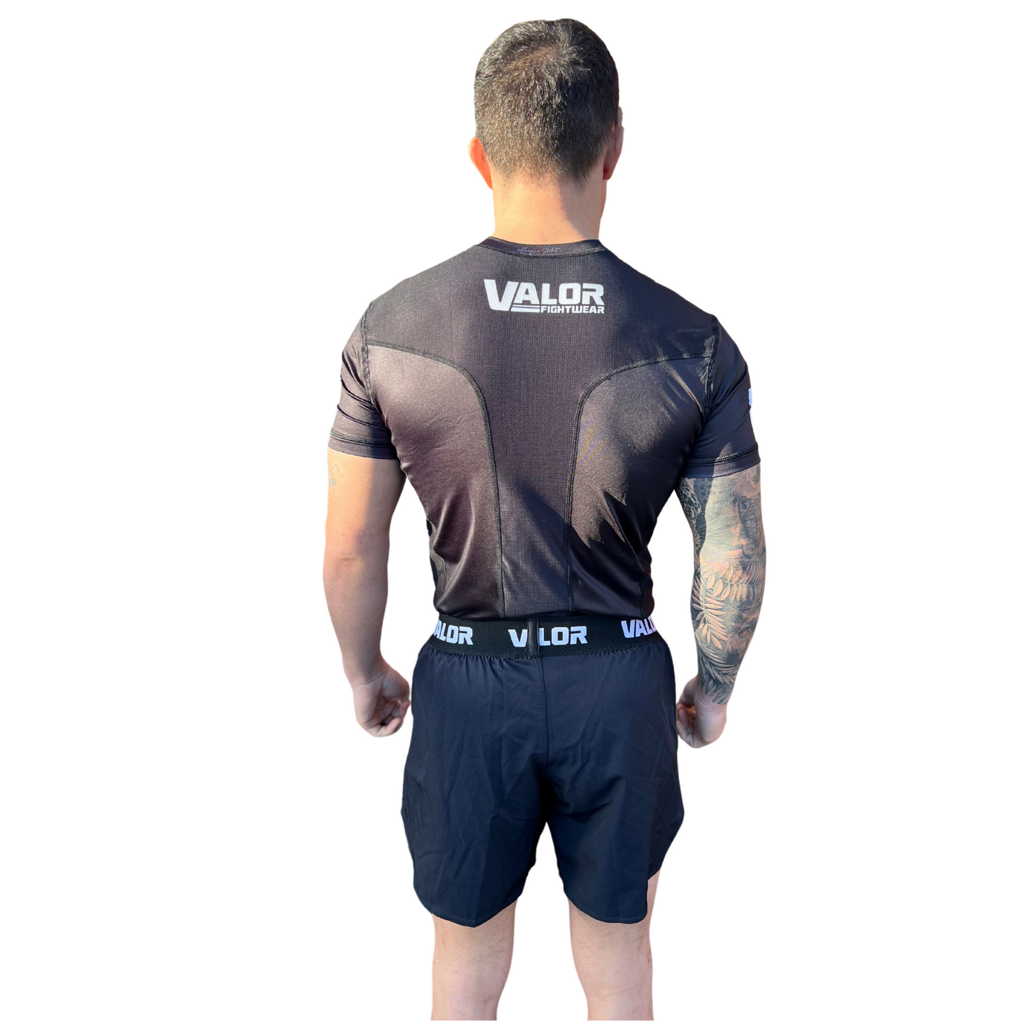 VALOR MESH SHORT SLEEVE RASH GUARD WHITE ON BLACK Valor Fightwear