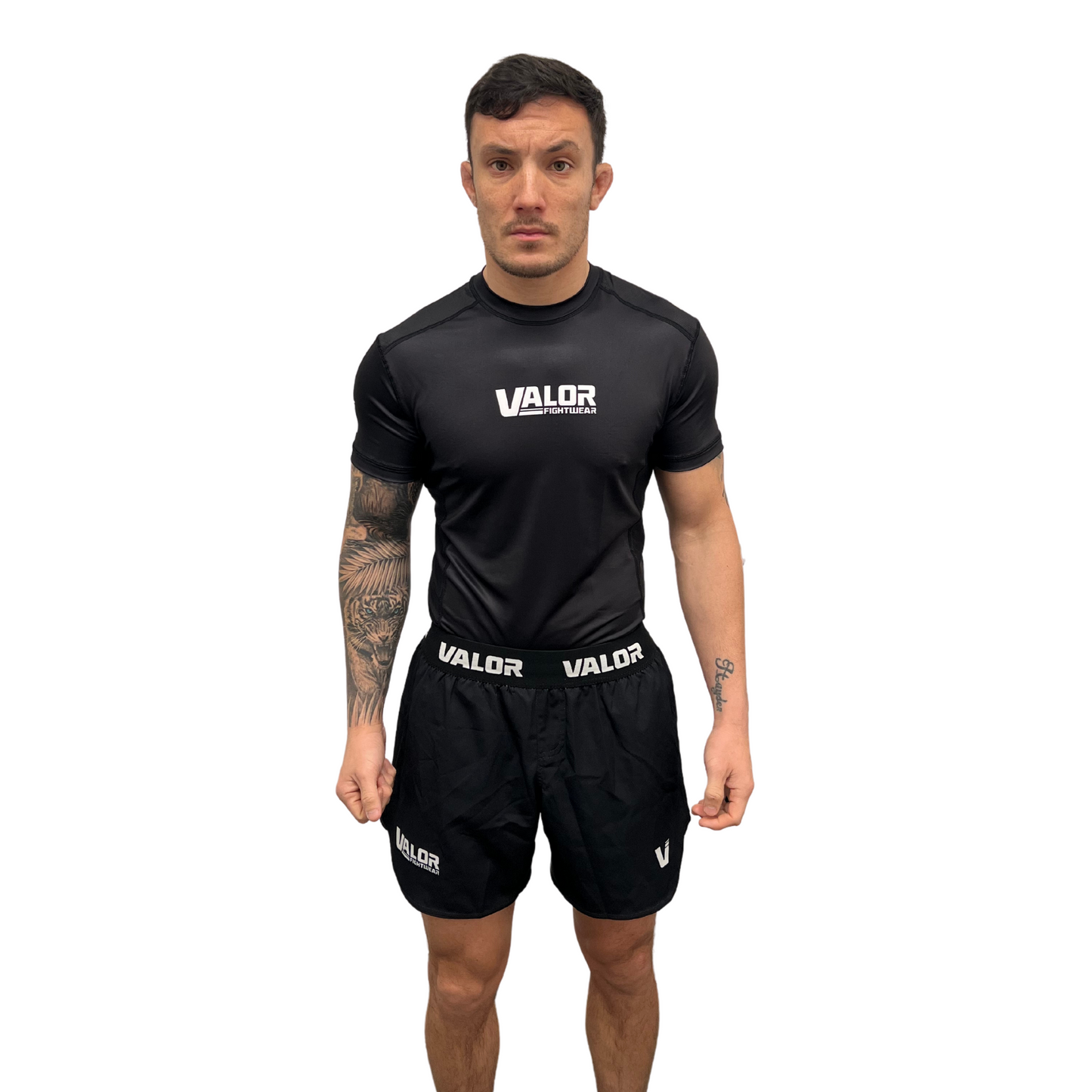 VALOR MESH SHORT SLEEVE RASH GUARD WHITE ON BLACK Valor Fightwear