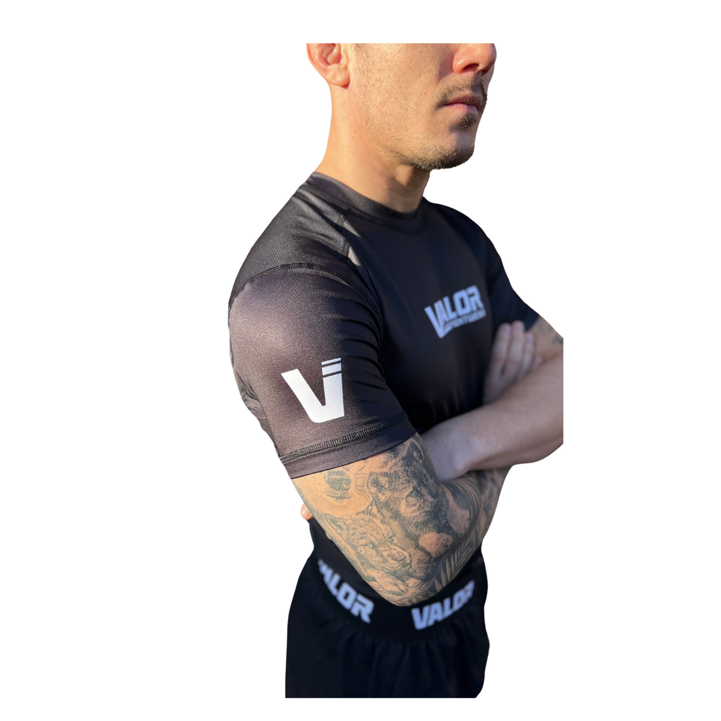 VALOR MESH SHORT SLEEVE RASH GUARD WHITE ON BLACK Valor Fightwear