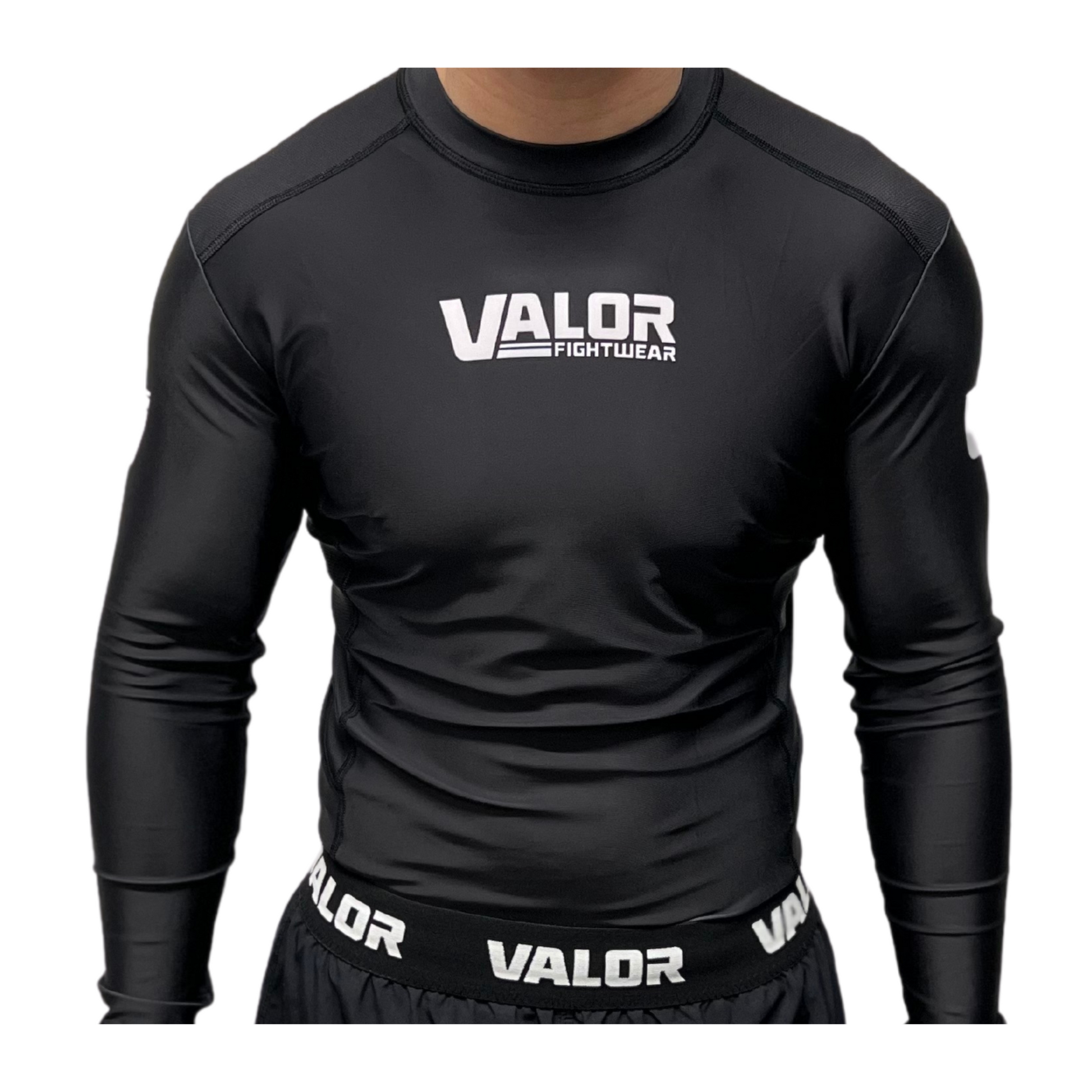 VALOR MESH LONG SLEEVE RASH GUARD WHITE ON BLACK