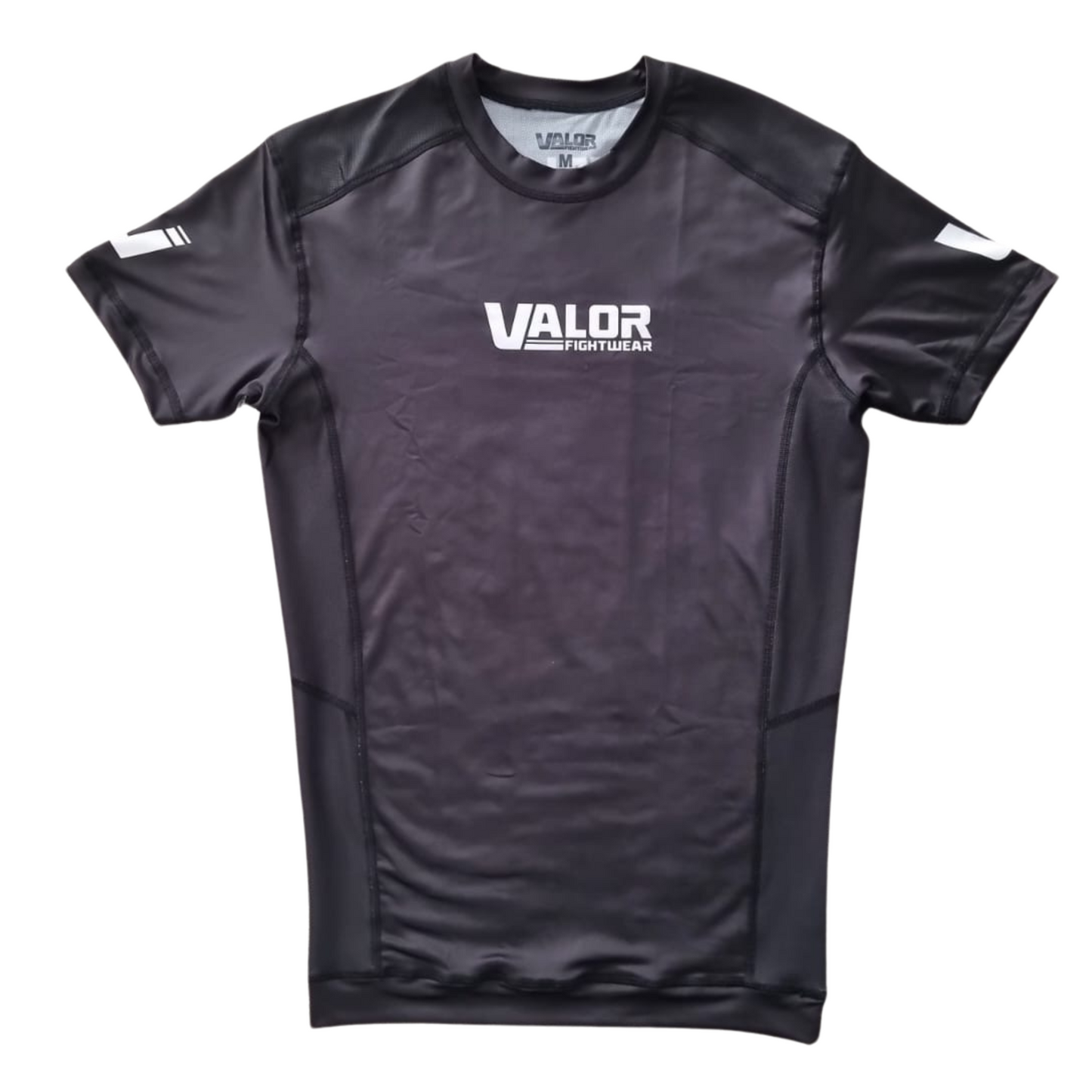 VALOR MESH SHORT SLEEVE RASH GUARD WHITE ON BLACK  Valor Fightwear   