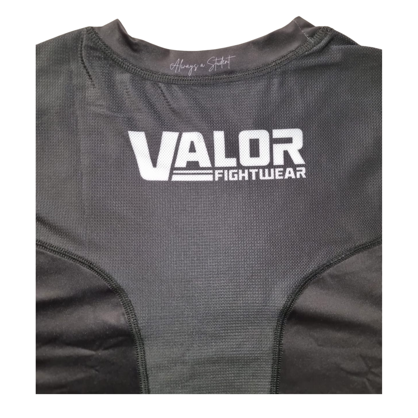 VALOR MESH SHORT SLEEVE RASH GUARD WHITE ON BLACK  Valor Fightwear   