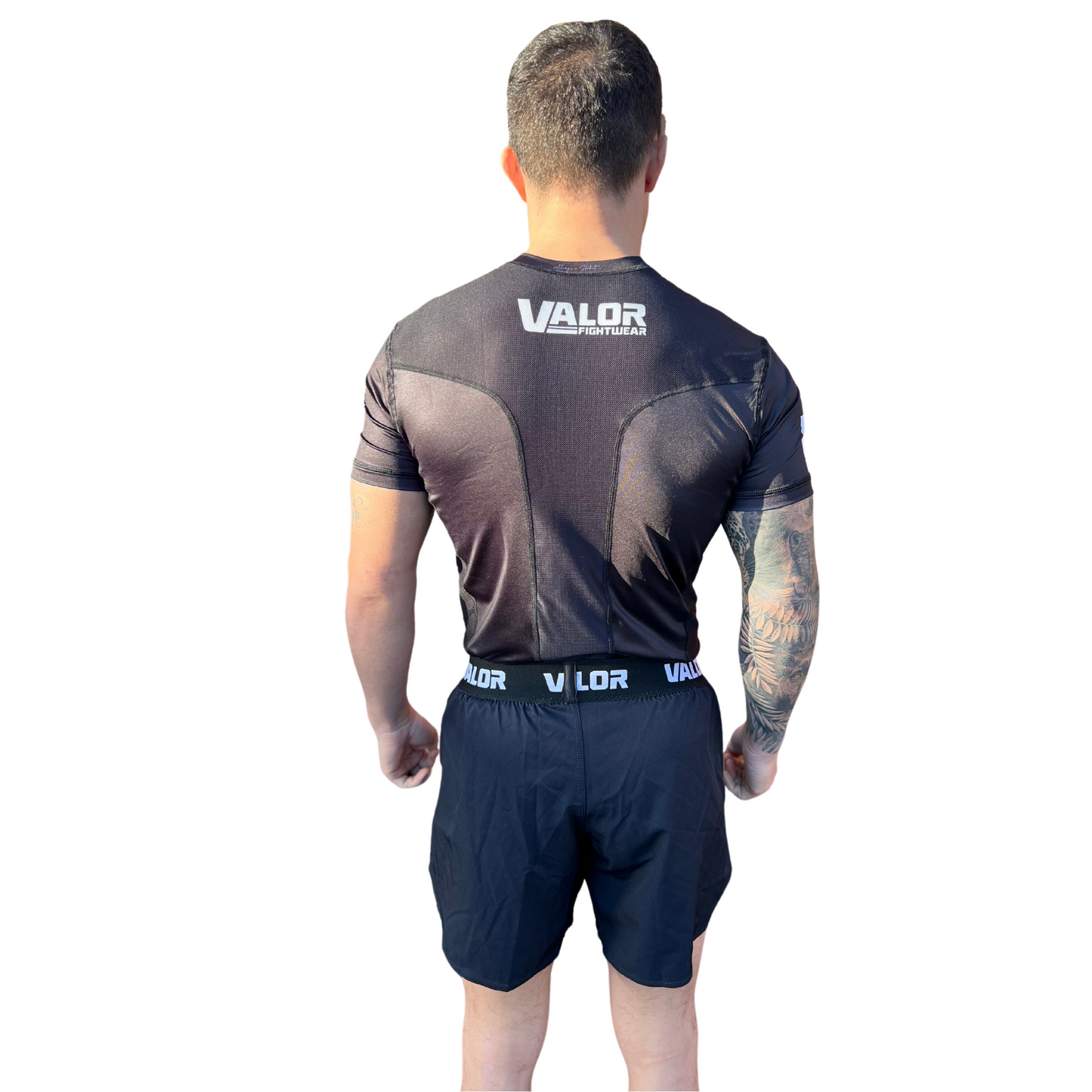 VALOR MESH SHORT SLEEVE RASH GUARD WHITE ON BLACK  Valor Fightwear   