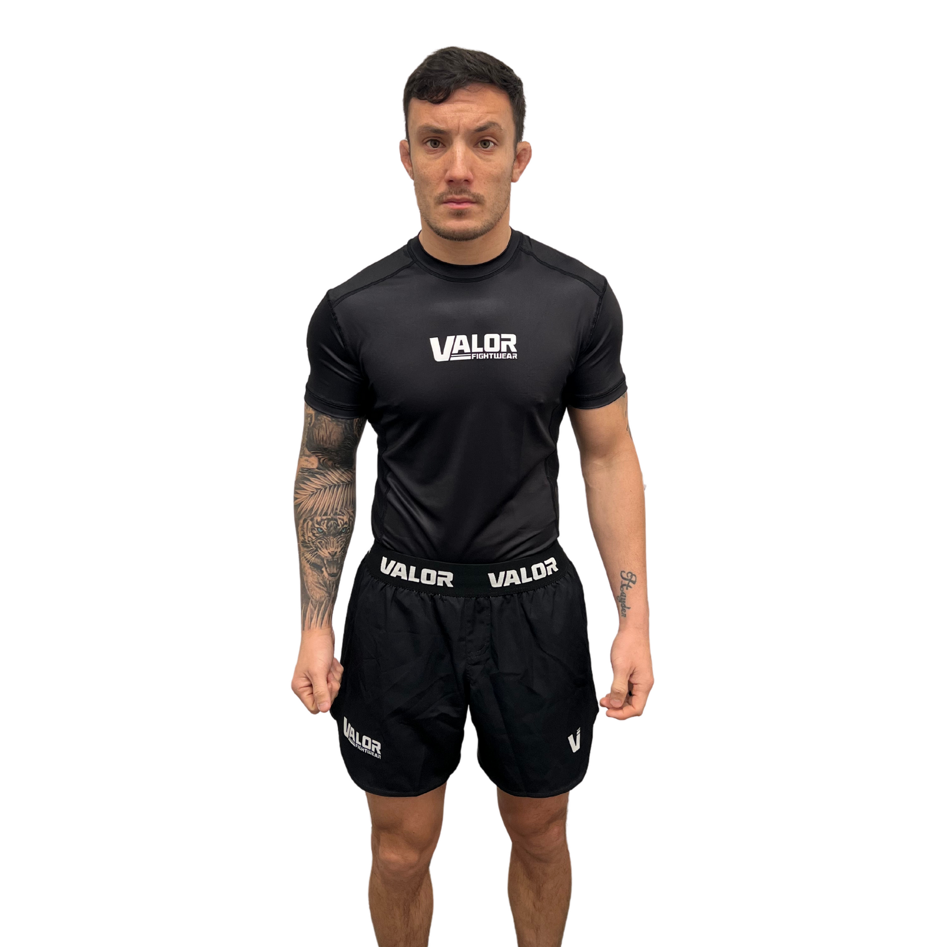 VALOR MESH SHORT SLEEVE RASH GUARD WHITE ON BLACK  Valor Fightwear   